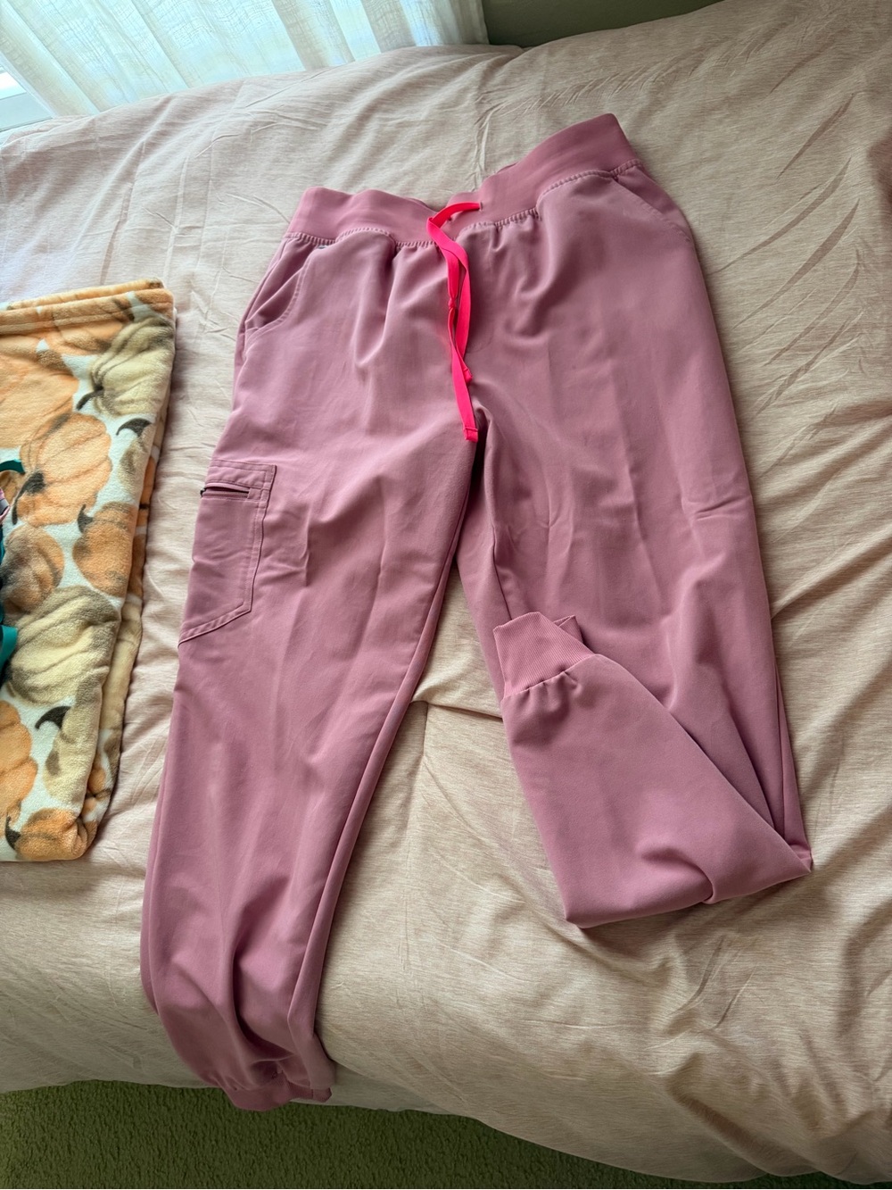 Figs Rose Pink Cargo Jogger with Contrast Drawstring